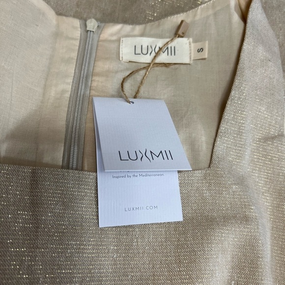 Luxmii Mini Linen S Shift Dress In Gold Metallic Linen Lurex W/ Sparkle - Picture 5 of 8
